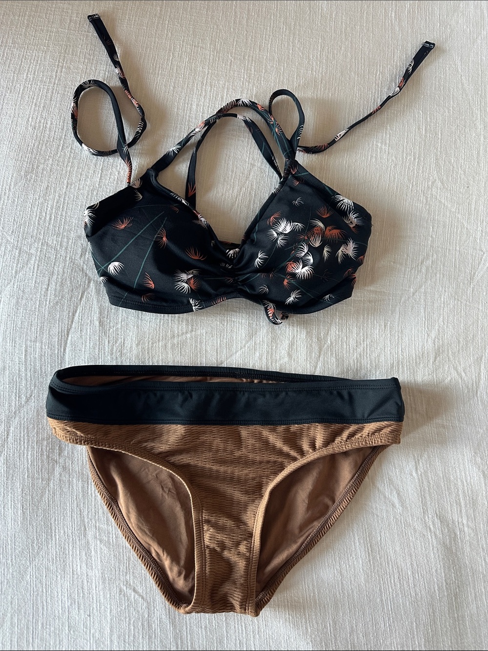 Women’s Carve Designs Two-Piece Bikini - Black Floral Top 34C & Brown Bottom S